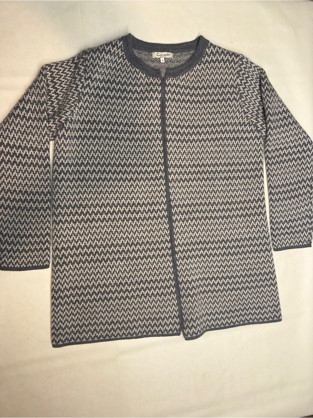 Coldwater Creek Navy & Cream Open-Front Knit Jacket Wool blend